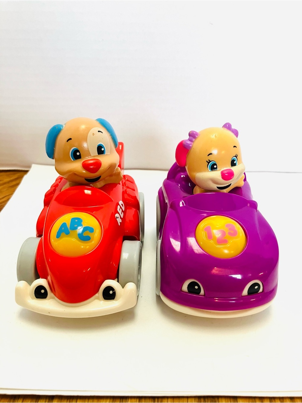 Fisher Price Laugh & Learn Smart Speedsters Puppy Cars Lot(2) Work Read ABC 123